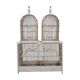 Double cage with birds in wooden metal white rectangular bell tower 1910