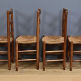 Set of 4 rush-seated chairs in cherry wood – late 19th century