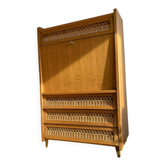 Wood and rattan secretary