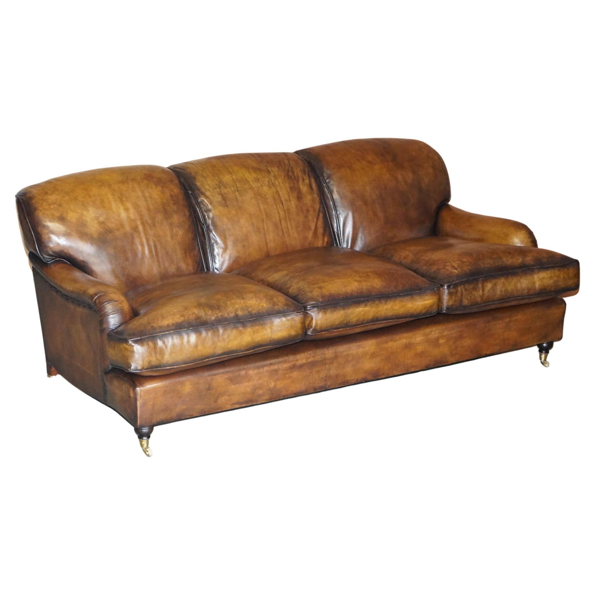 Howard & Son leather canapé, restored vintage, 3-seater