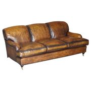 Howard & Son leather canapé, restored vintage, 3-seater