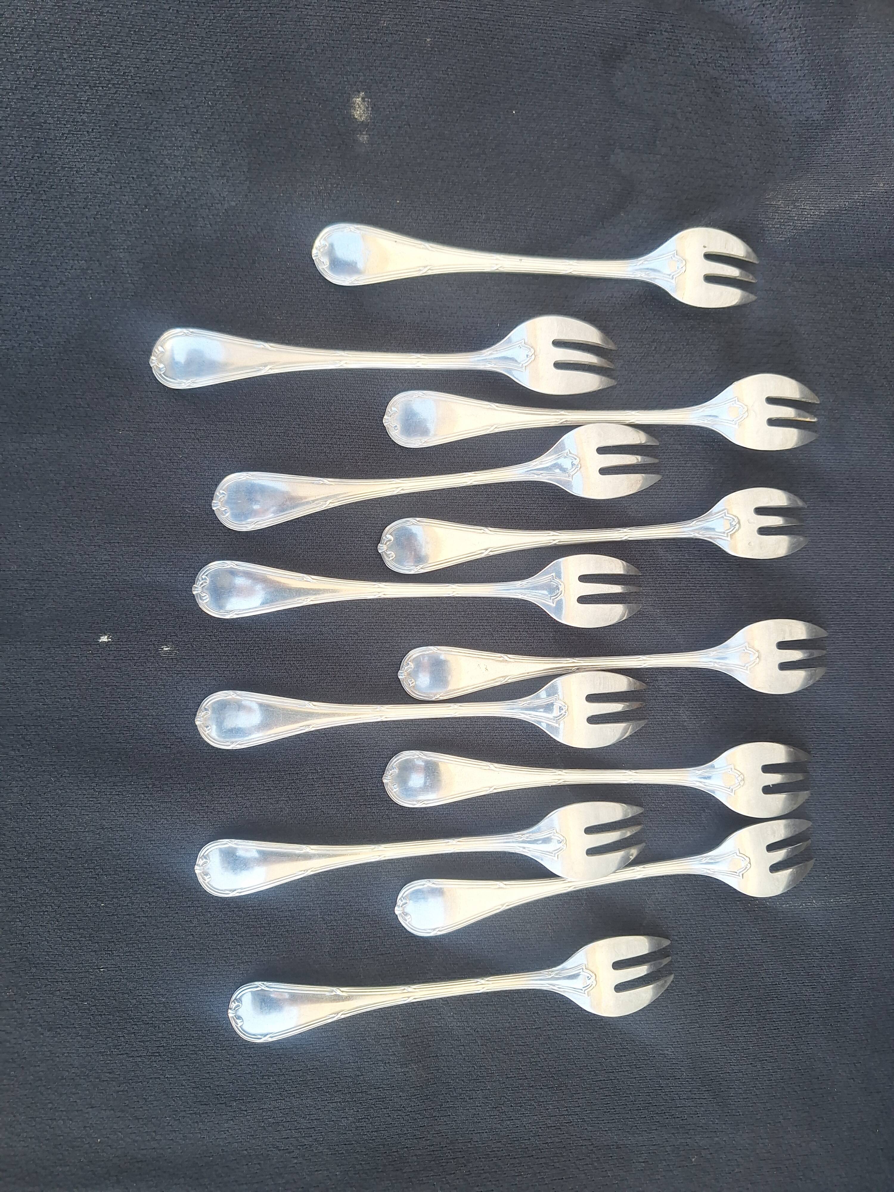 12 Christofle Dessert Forks Mle Crossed Ribbons Silver-Plated Metal