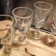 12 small twisted bistro glasses, 19th century