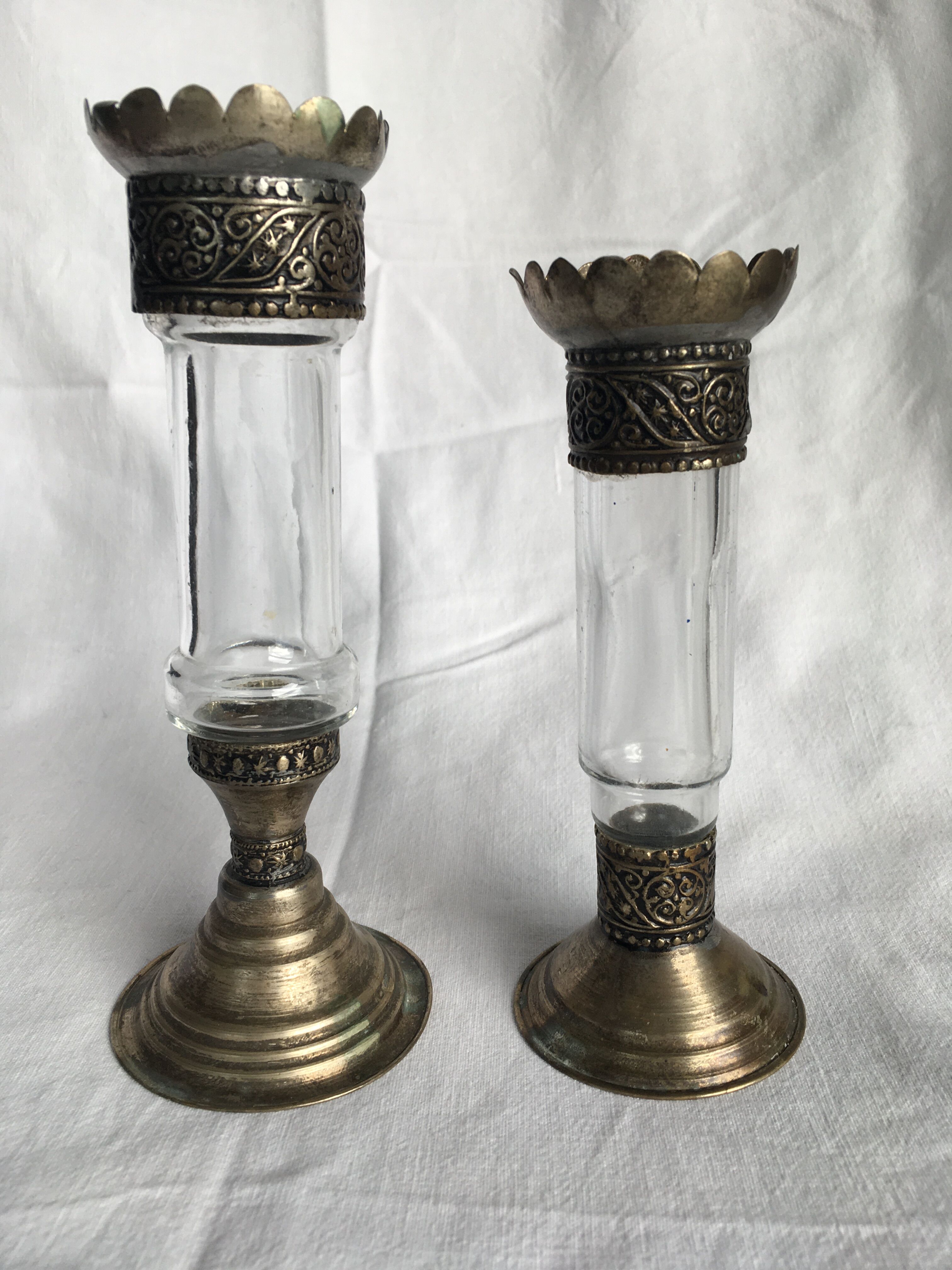 Brass and glass candle holders