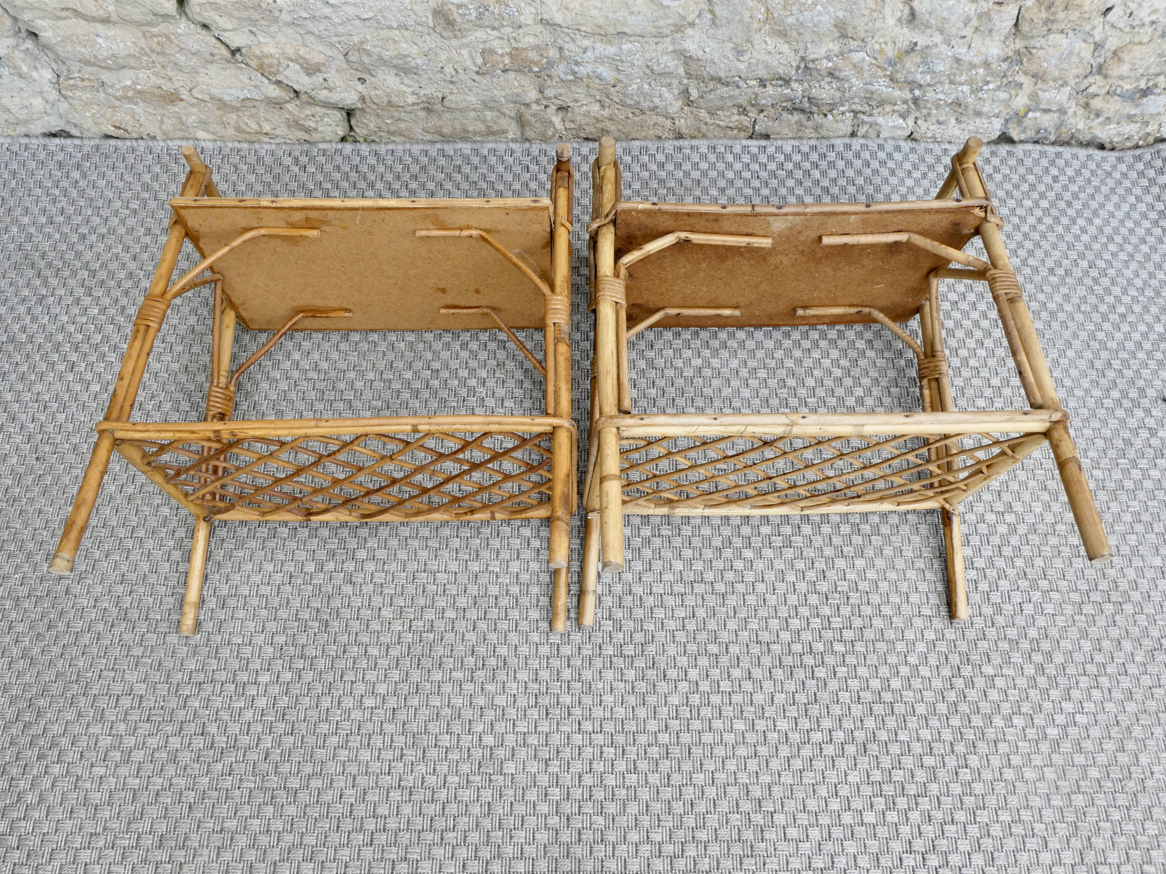 Pair of rattan bedside tables, 1960s-70s