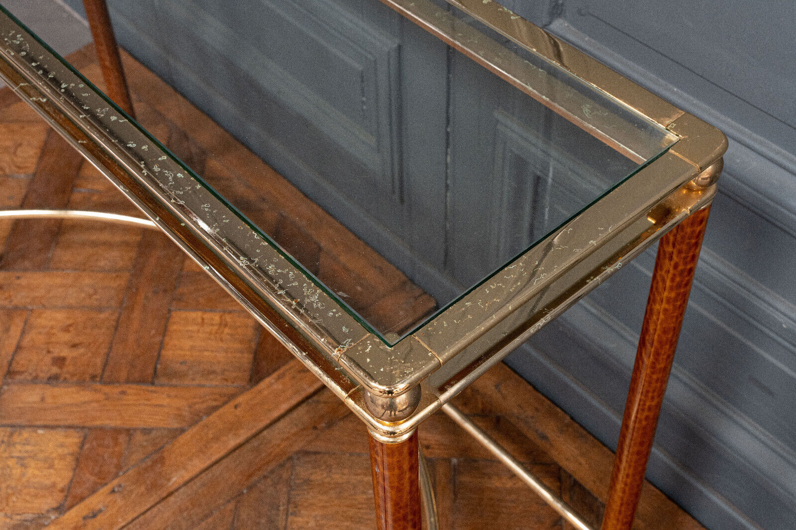 Console Lancel 4 feet 1 tray marbled columns gilded metal