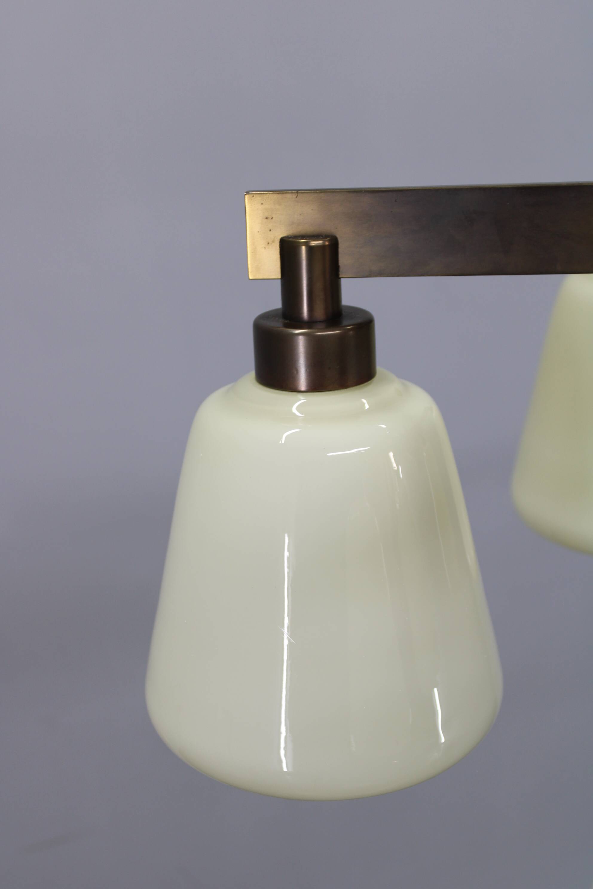 1930s Art Deco Brass Chandelier, Czechoslovakia