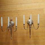 2 appliques murales en bronze argente