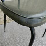 Pair of black metal chairs and khaki green skai, 60s