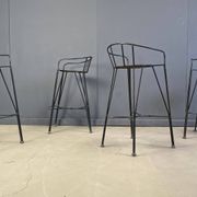 Tabourets de bar vintage en fer forgé et rotin, ensemble de 4 - années 1970