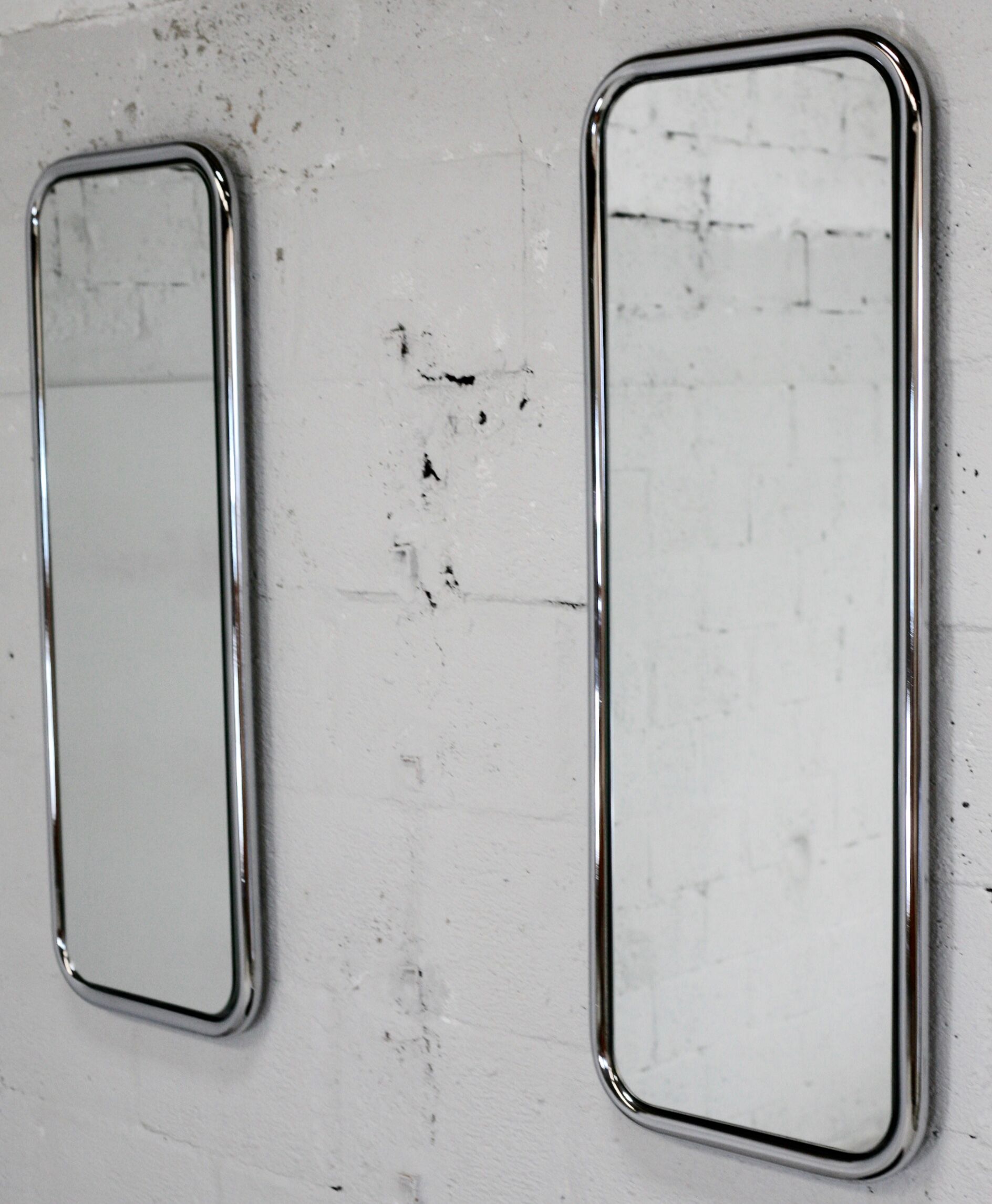 Pair of 70s tubular mirrors, chrome steel