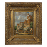 Realistic oil painting with baroque frame by Jan Berkhout (1937), The Netherlands