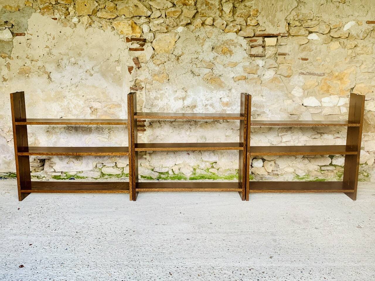 Set of 3 Vintage Modular Oak Bookcases