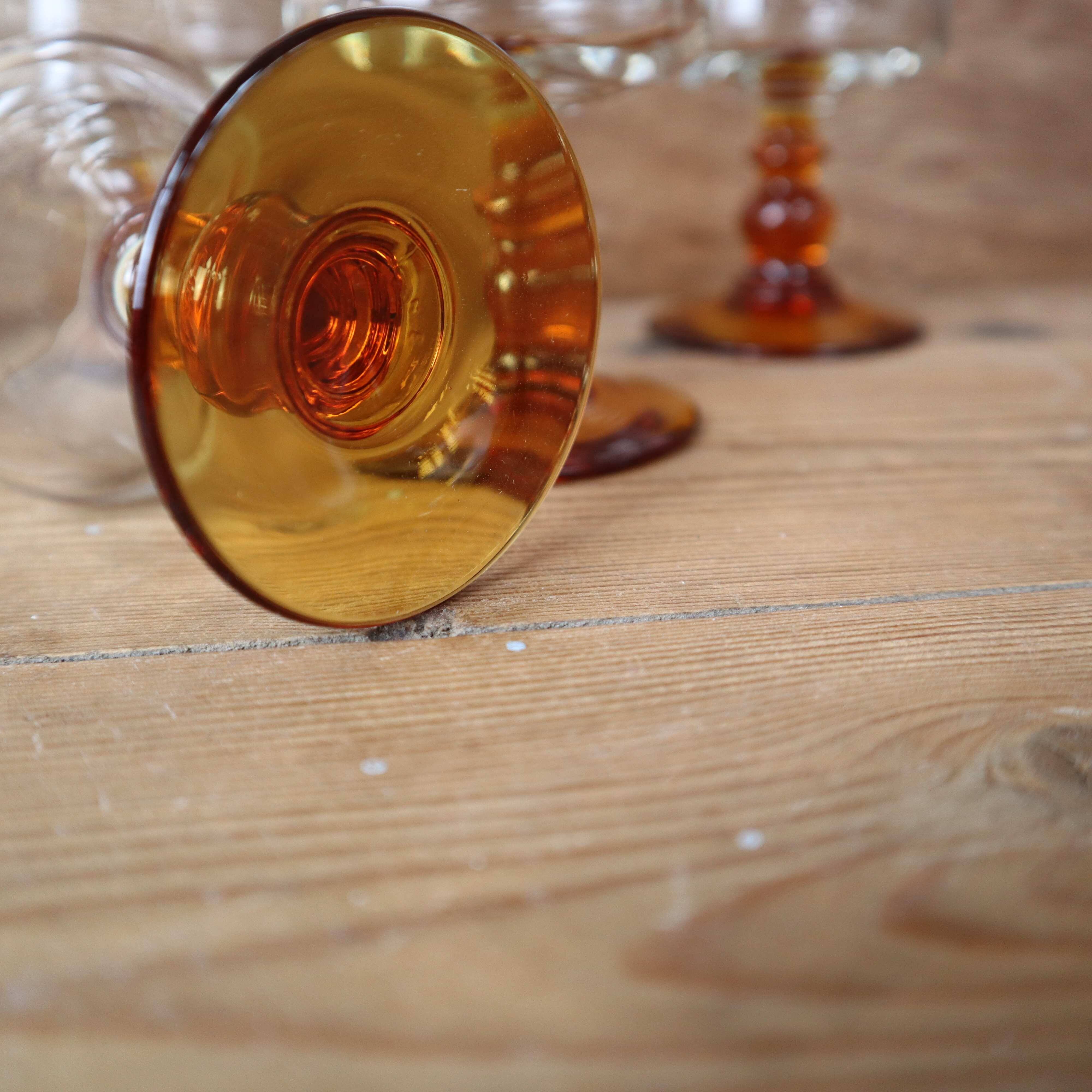 8 Luminarc "Antique" amber-stemmed white wine glasses