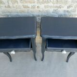 Pair of wooden bedside tables, gray patina