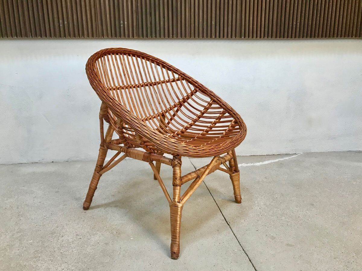 Easy Chair Hand-Woven in Wicker Rattan, Italy 1950s