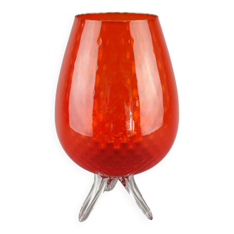 Tulip-shaped ribbed glass pedestal vase Italy Vintage 1960 Design 50-60