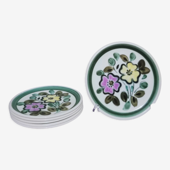 6 flat plates in Belgian ceramic with floral decoration