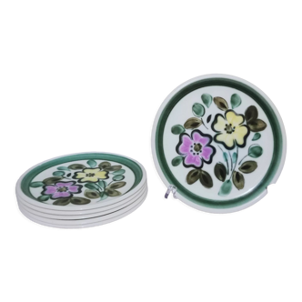 6 flat plates in Belgian ceramic with floral decoration