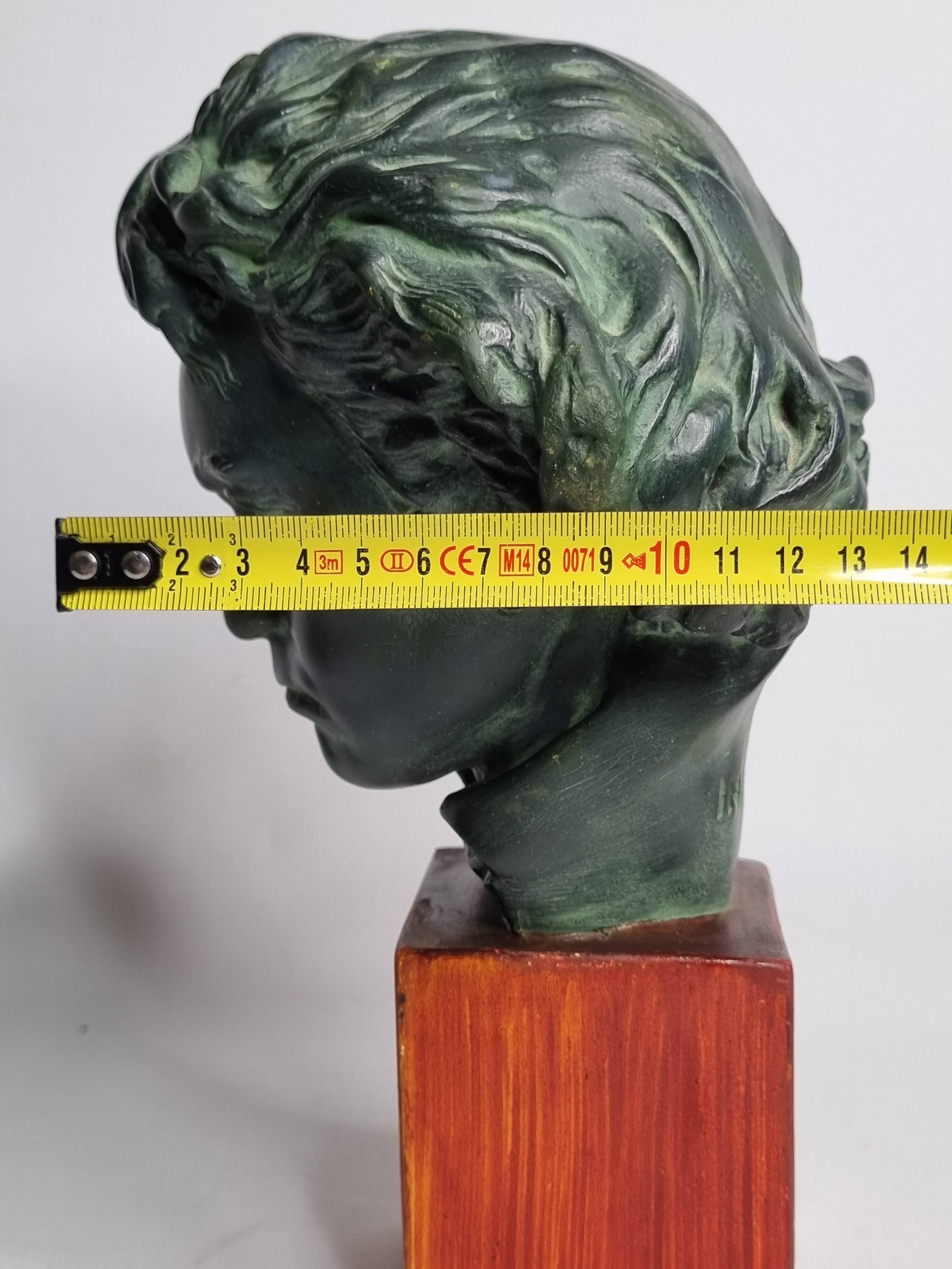 Plaster bust of Beethoven with bronze patina, signed, 27 cm