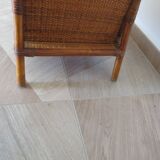 Semainier 6 tiroirs en bois, bambou et rotin tressé, années 60