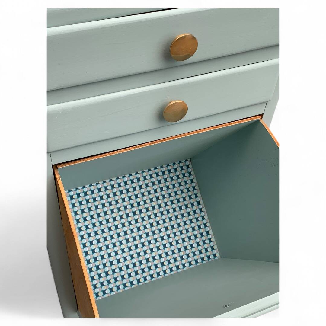 Vintage gray green bathroom chest of drawers