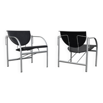 Pair of Kokatu leather lounge chairs by M.A. Cigan for Akaba, Spain, 1980s