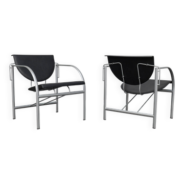 Paire de fauteuils en cuir Kokatu par M.A. Cigan pour Akaba, Espagne, années 1980.