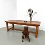 Large modernist farmhouse table in solid beech, thick dowelled top.