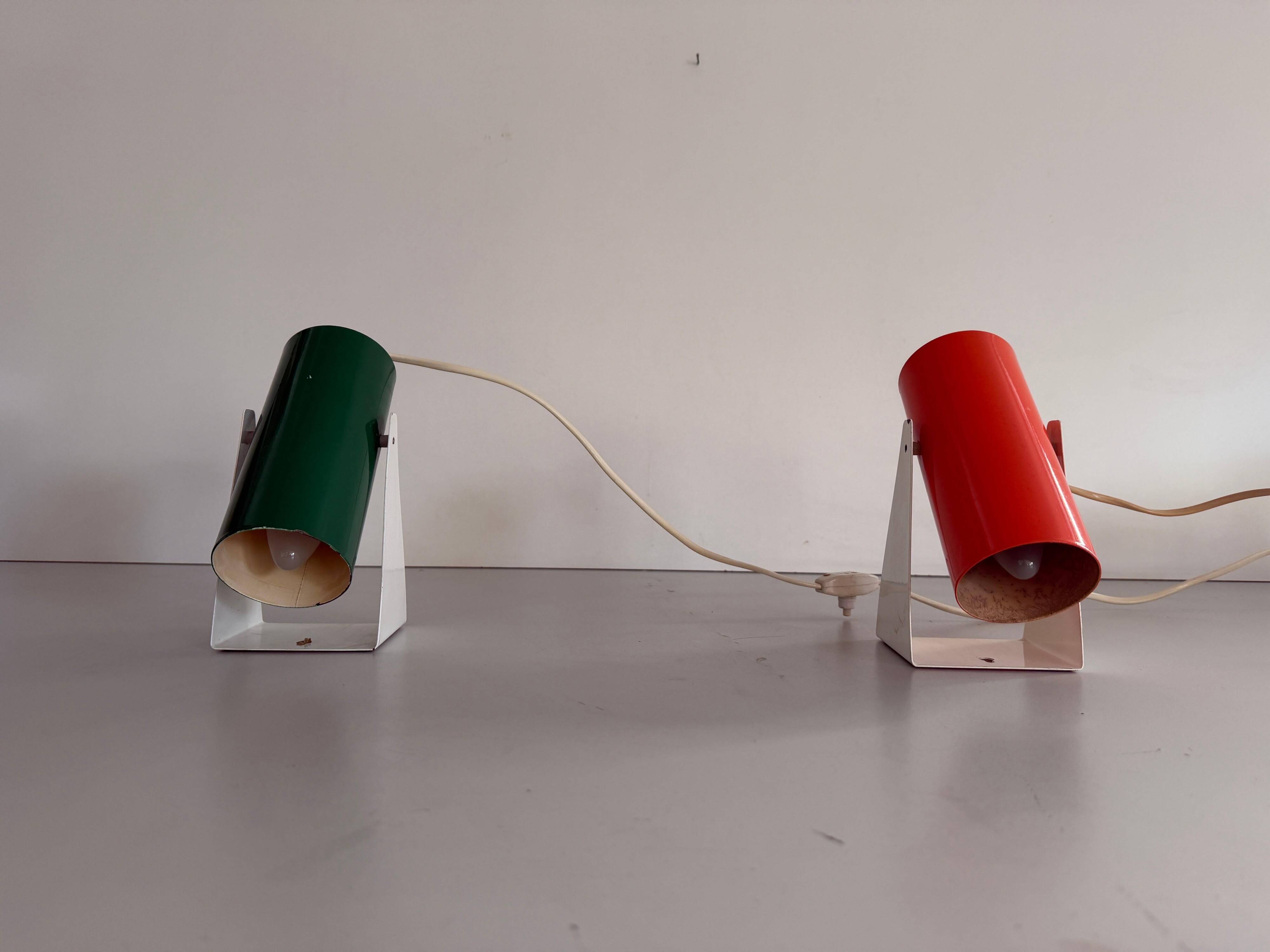 Pair of table lamps or wall lights in metal by Greene & Greene, 1970s, Germany.