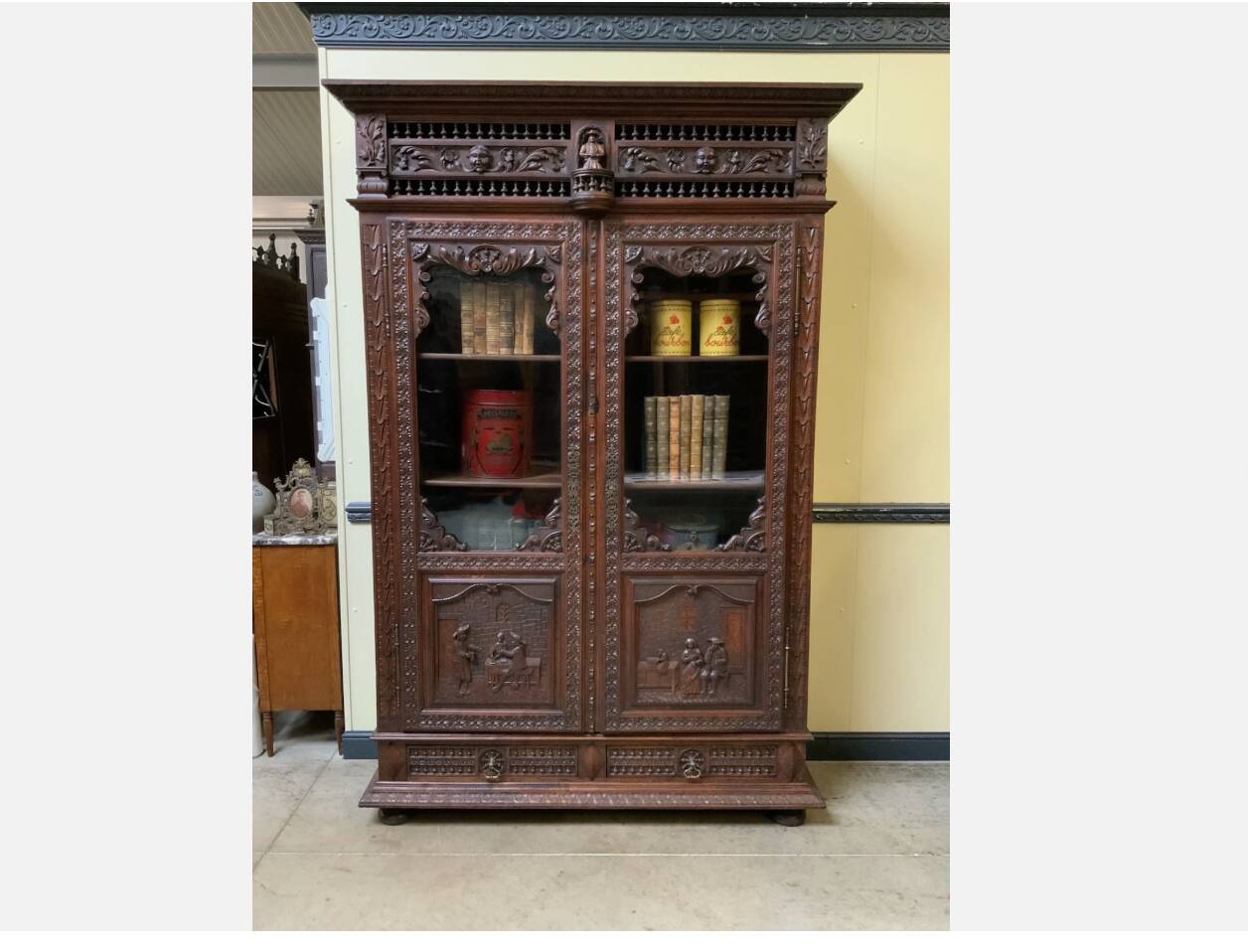 Antique impressive Breton display cabinet, bookcase