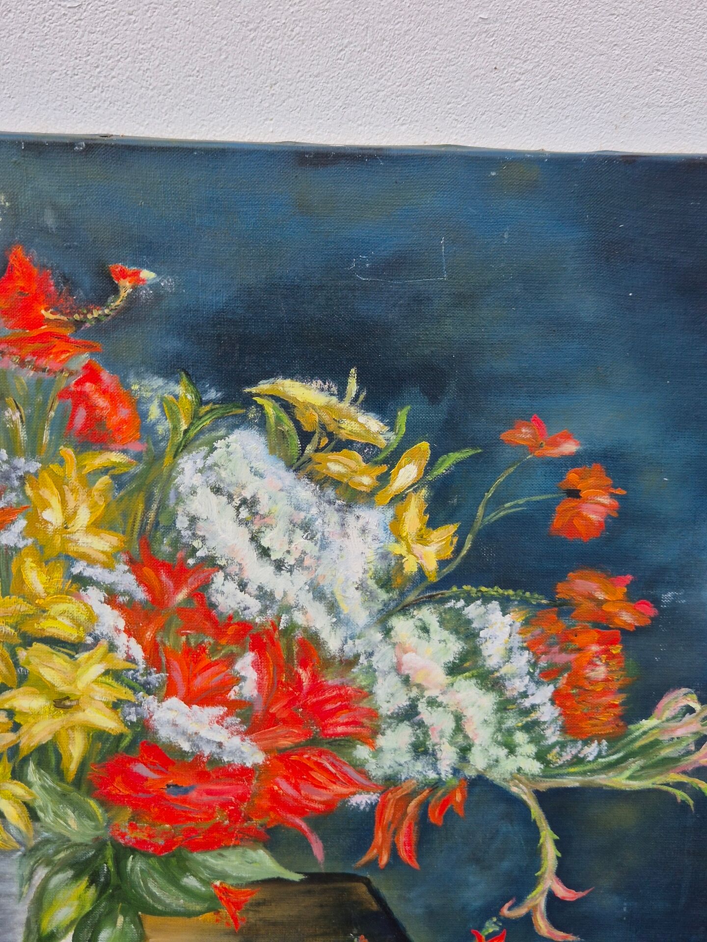 Large Vintage Floral Still Life Oil Painting