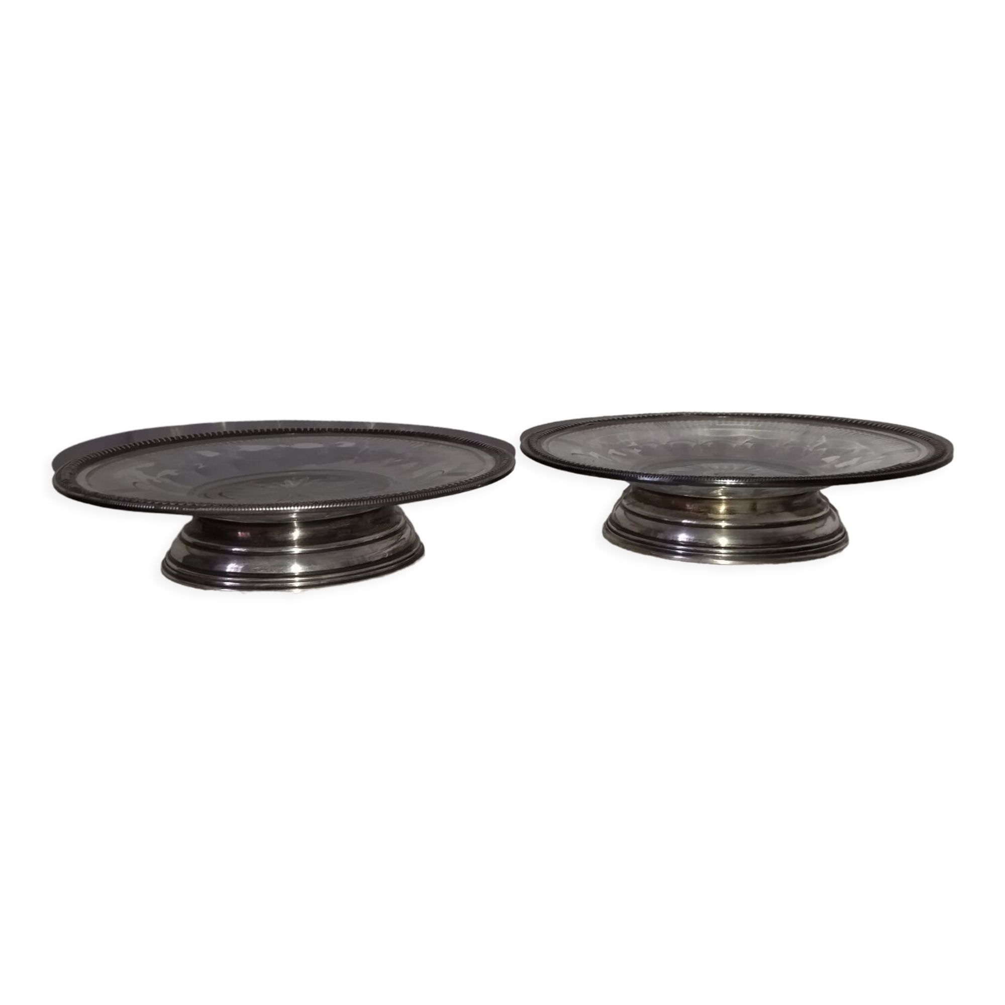 Pair of cutting trays cut glass solid silver