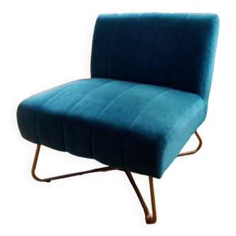 Designer armchair in blue velvet