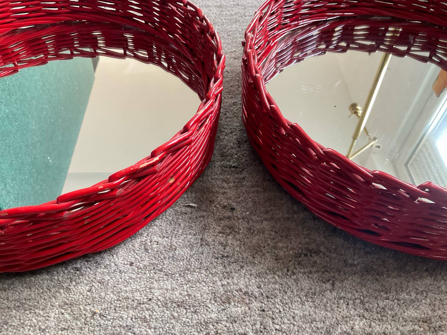 Pair of vintage rattan trays from the 1970s