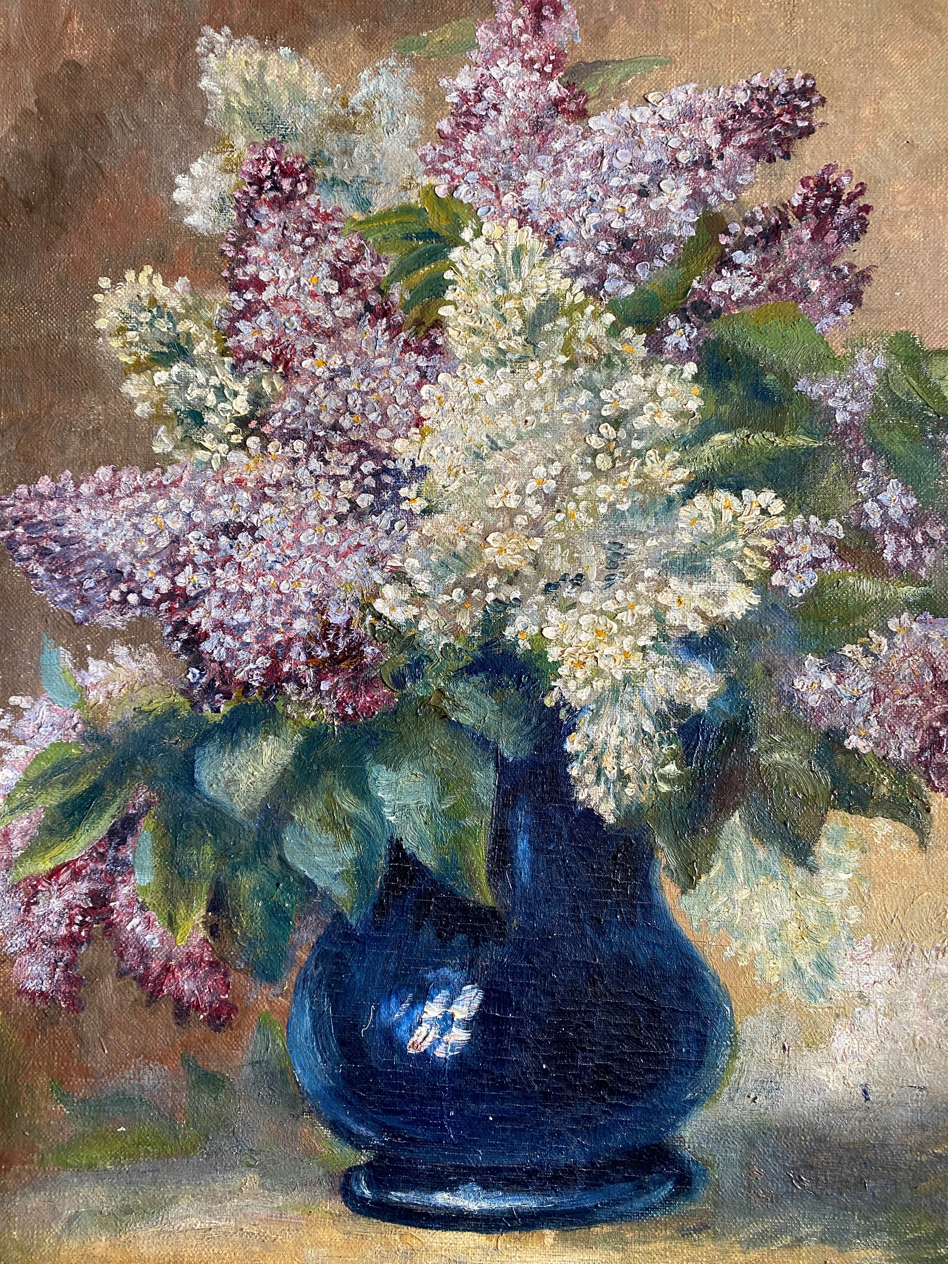 Painting "Bouquet of Lilac" signed G. Beaudouin late nineteenth + frame