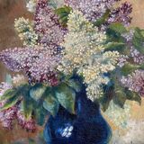 Painting "Bouquet of Lilac" signed G. Beaudouin late nineteenth + frame
