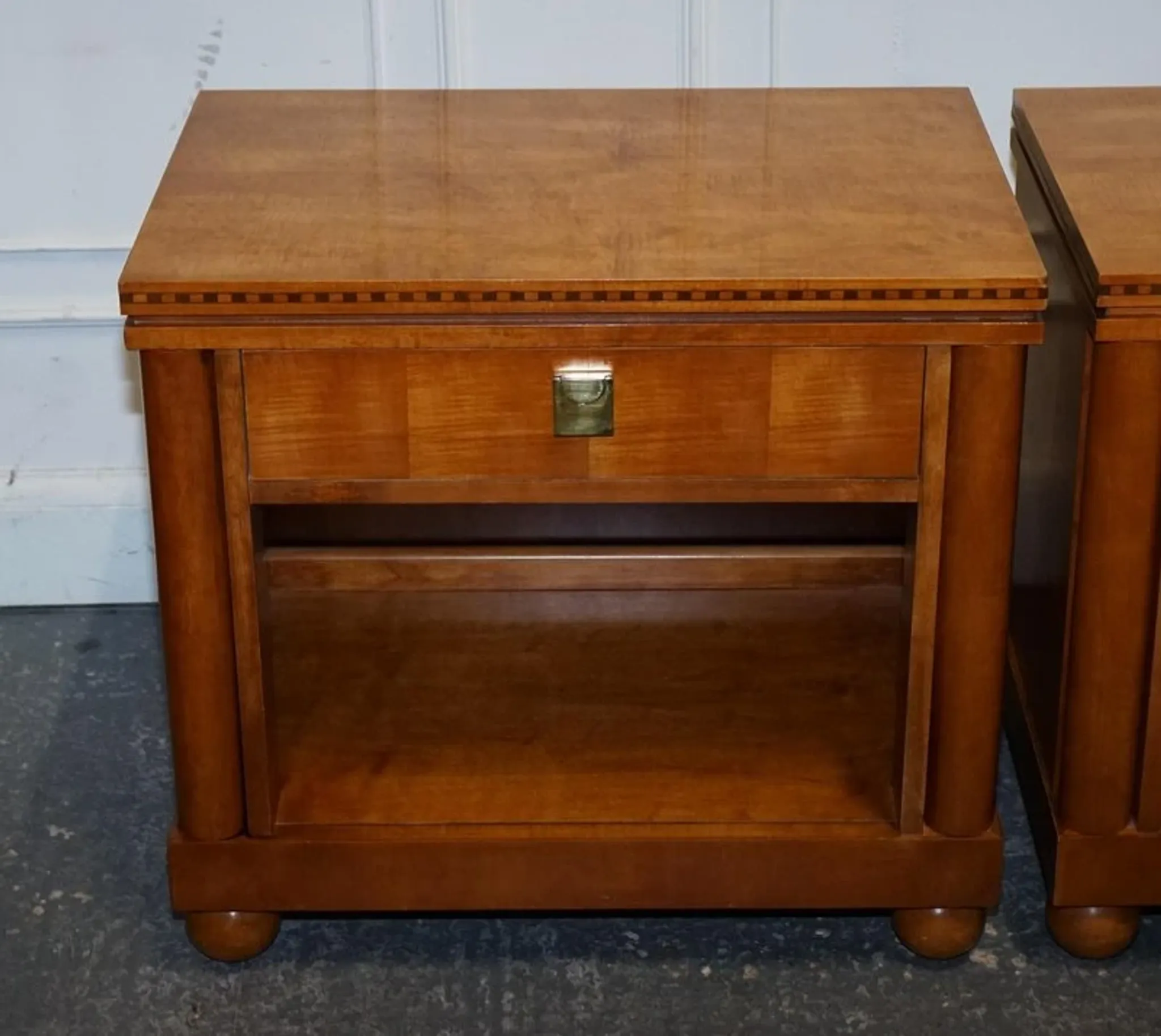 White Genesis Biedermeier Style Bedside Tables by American Hickory, Set of 2