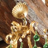 Lustre italien en tôle doré et pampilles en verre