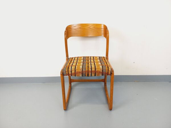 Chaise traîneau vintage de marque Baumann en bois et tissu de laine
