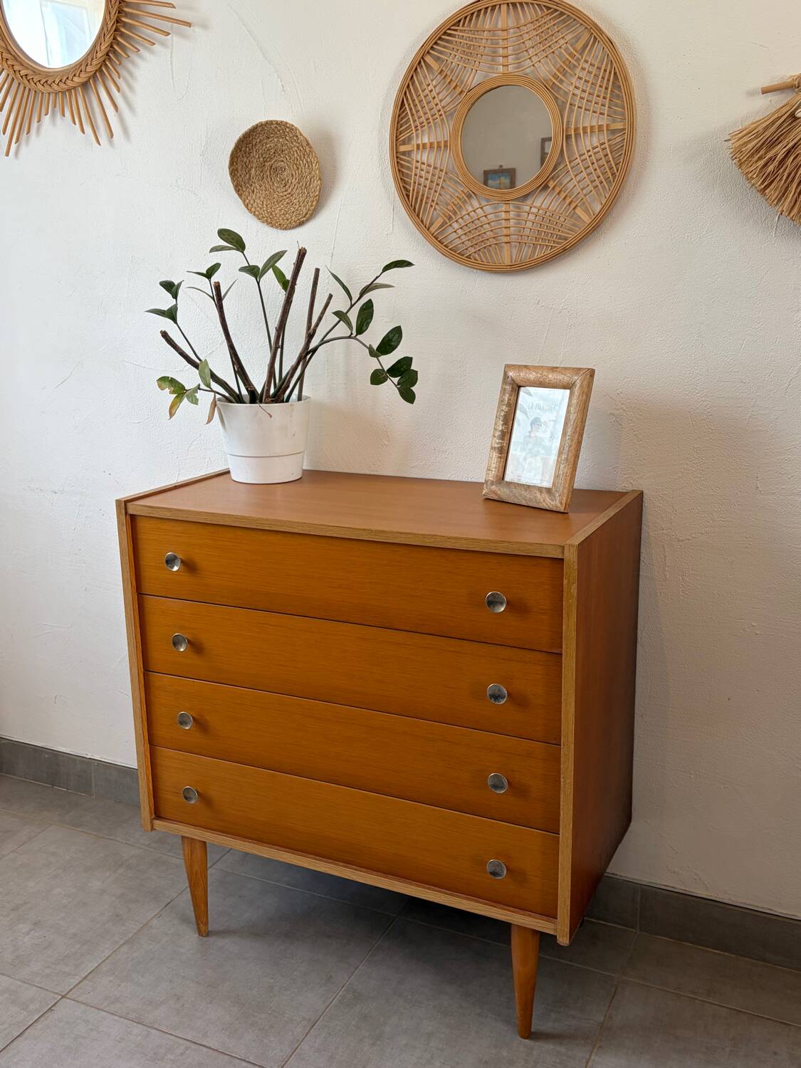 Vintage oak commode from the 1960s.