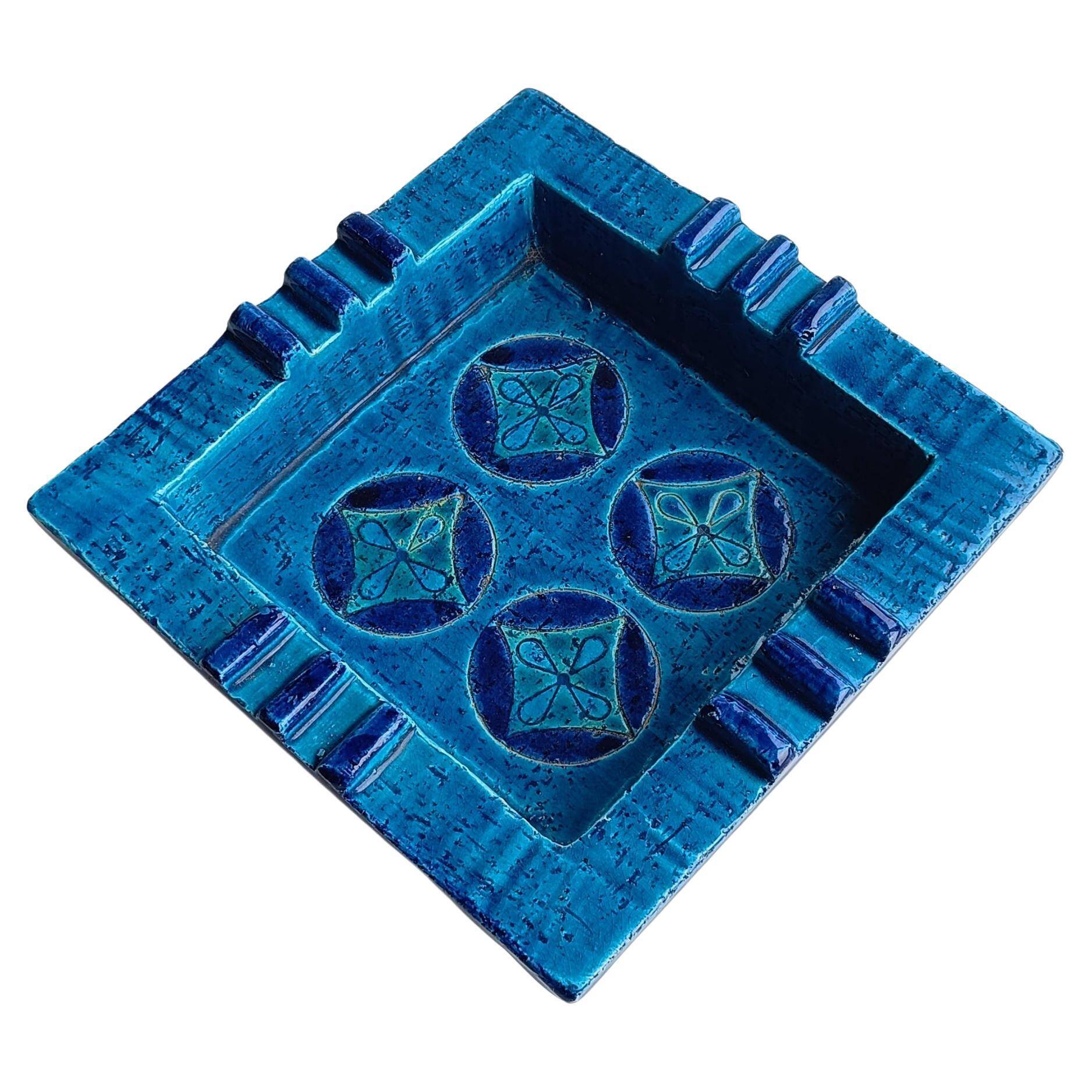 Bitossi by Aldo Londi Rimini Blu Glazed Ceramic Ashtray Vide-Poche, Italy  1960s