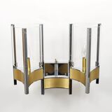 Gaetano Sciolari Large Wall Sconces / Sconces, Chrome, Brass, Glass, 1970s