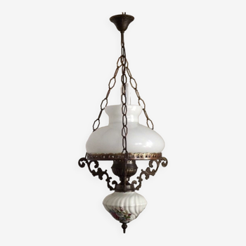 French Country Lantern Ceiling Light Floral Finial Glass Shade And Funnel 4412