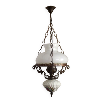 Plafonnier lanterne de campagne française avec abat-jour en verre et entonnoir floral 4412