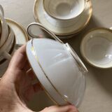Vintage Limoges porcelain chocolate teacups in pastel yellow and gold