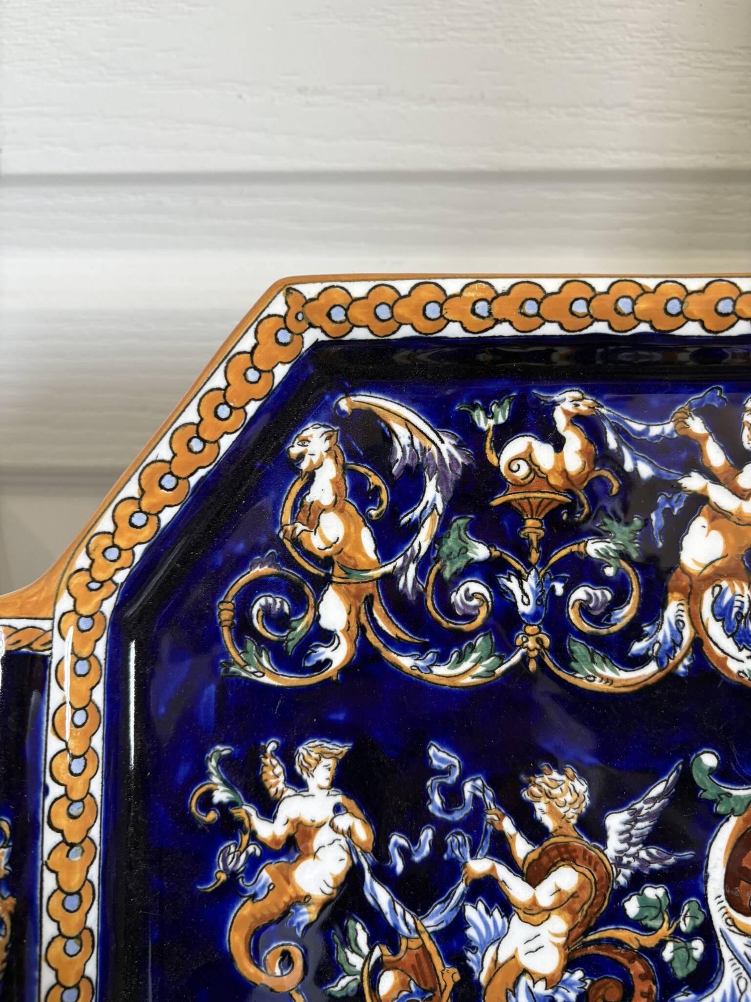 Old Dish Plate Handle Gien Earthenware Ceramic Renaissance Decor