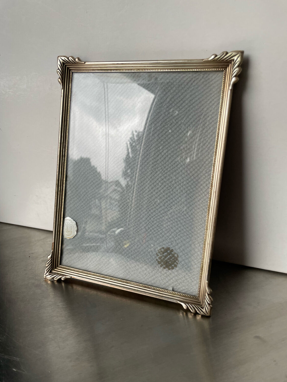 Art deco metal silver frame brass 21.5 cm x 16.5 cm convex glass