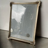Cadre art déco métal argent laiton 21,5 cm x 16,5 cm verre convexe