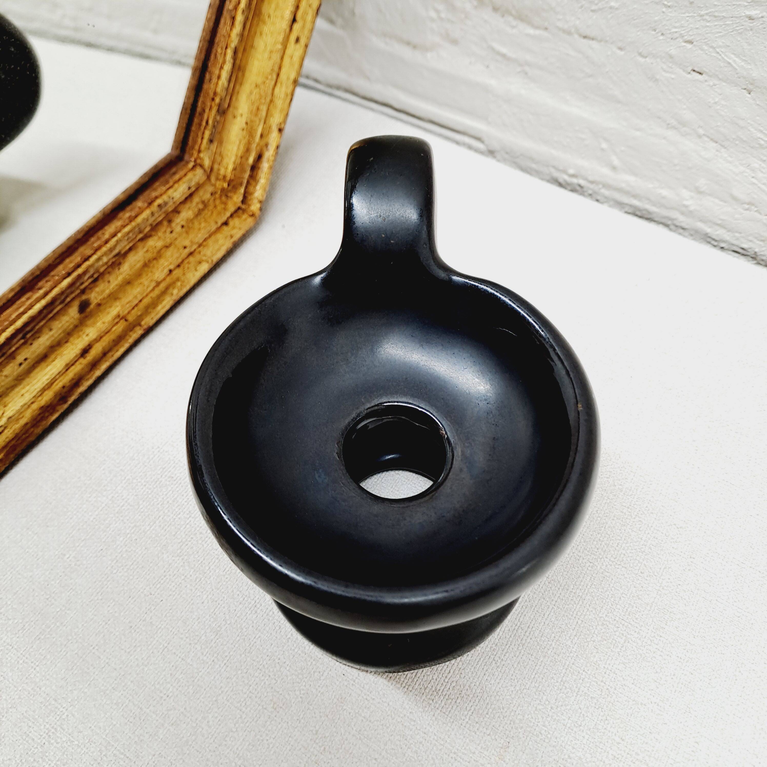 Matte black ceramic candle holder from the 60s